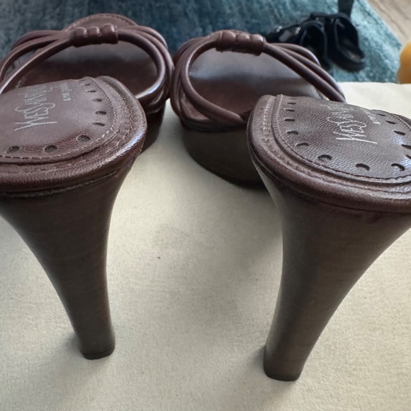 Like New - Rare- YvesSaintLaurent Brown leather and wood mules - Size 37 - Picture 3 of 4